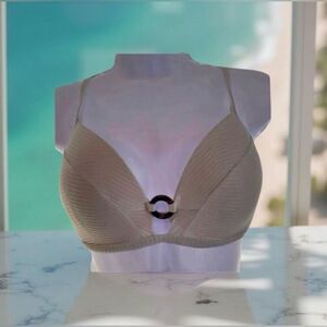 Shade & Shore Cream Ribbed Bikini Top Size 34D